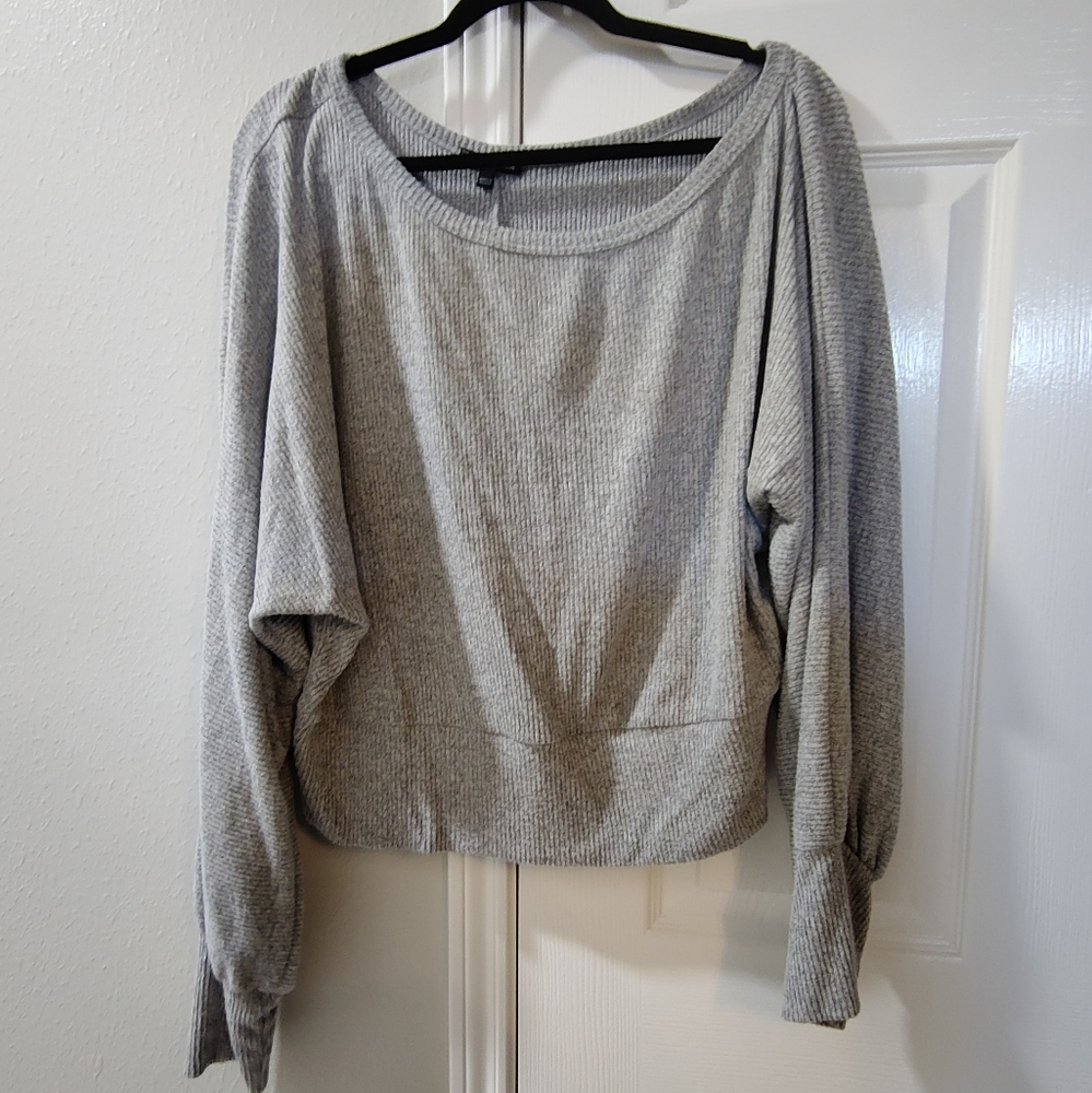Fashion Nova Women’s 1X Grey Long Sleeve Knit Boat Neck Top Slouchy Fit Cozy Lou